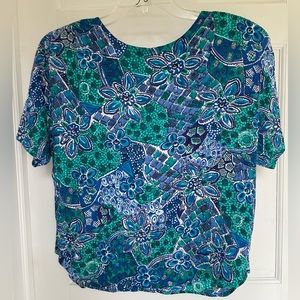 Turquoise, periwinkle, aqua cornflower, blue beach blouse by casual corner sz 12